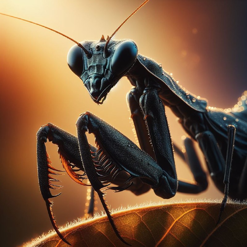Black Mantis on Leaf Macro Photography in Daylight