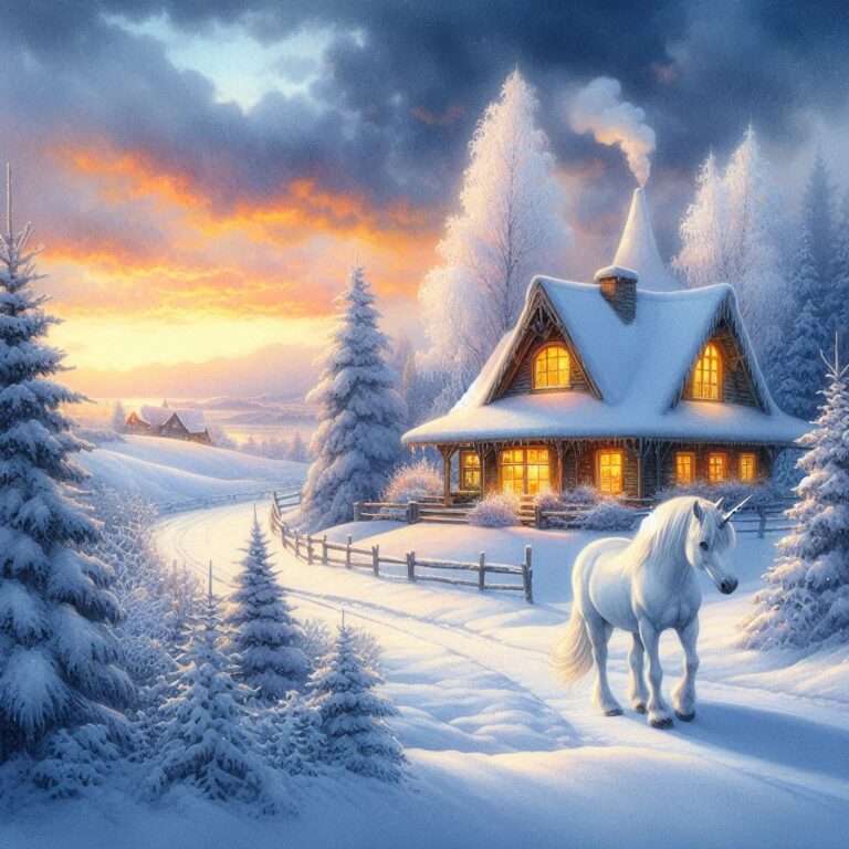 Idyllic Winter Morning with Unicorn