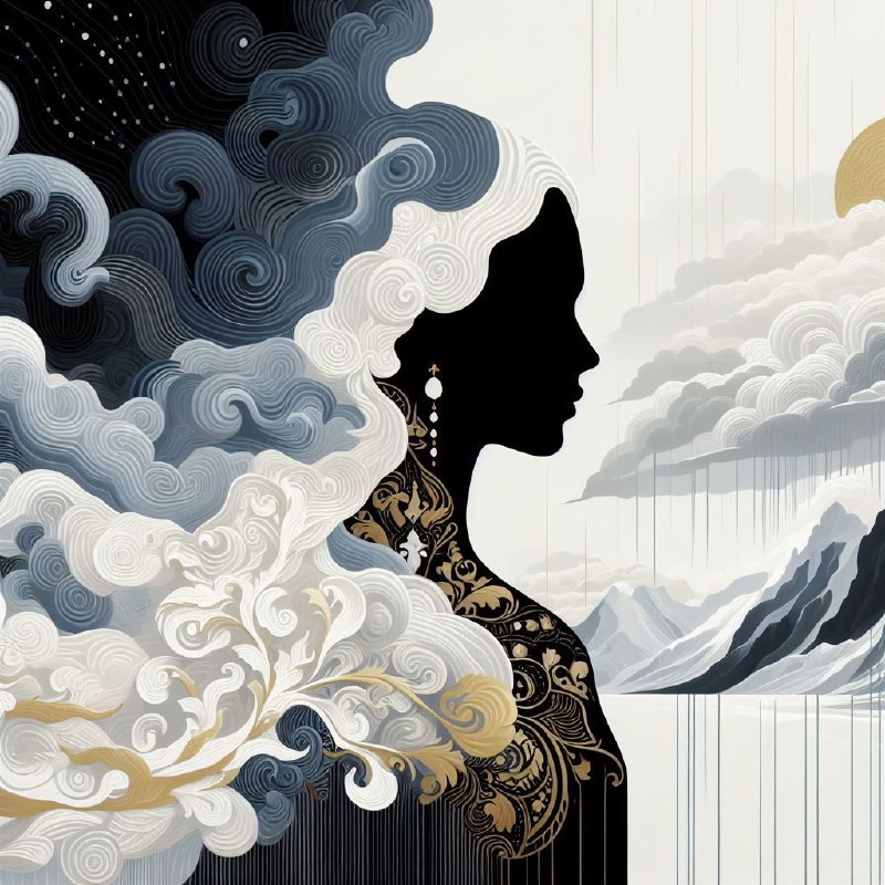 Minimal Woman Portrait in Storm White Gold and Klein Blue