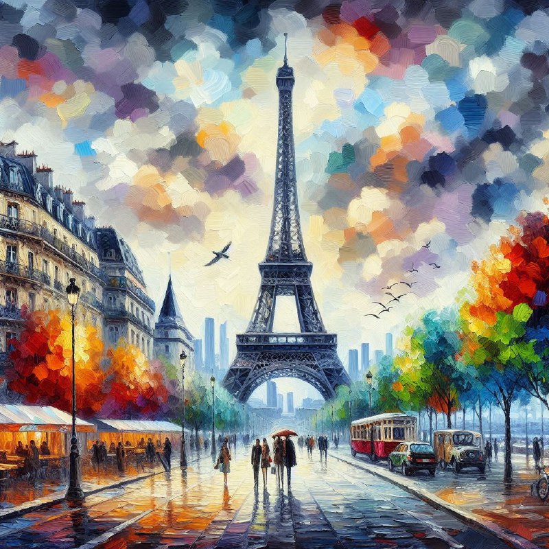 Eiffel Tower for Lovers Colorful Street Scene Painting