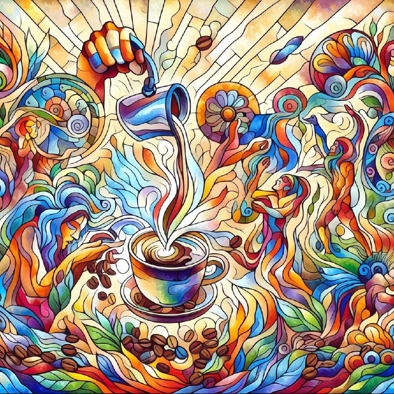 Coffee Homage Mural in Vibrant Fauvist Enamel Style