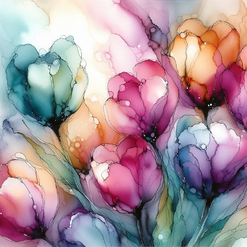 Slightly Abstract Tulips in Flowing Alcohol Ink