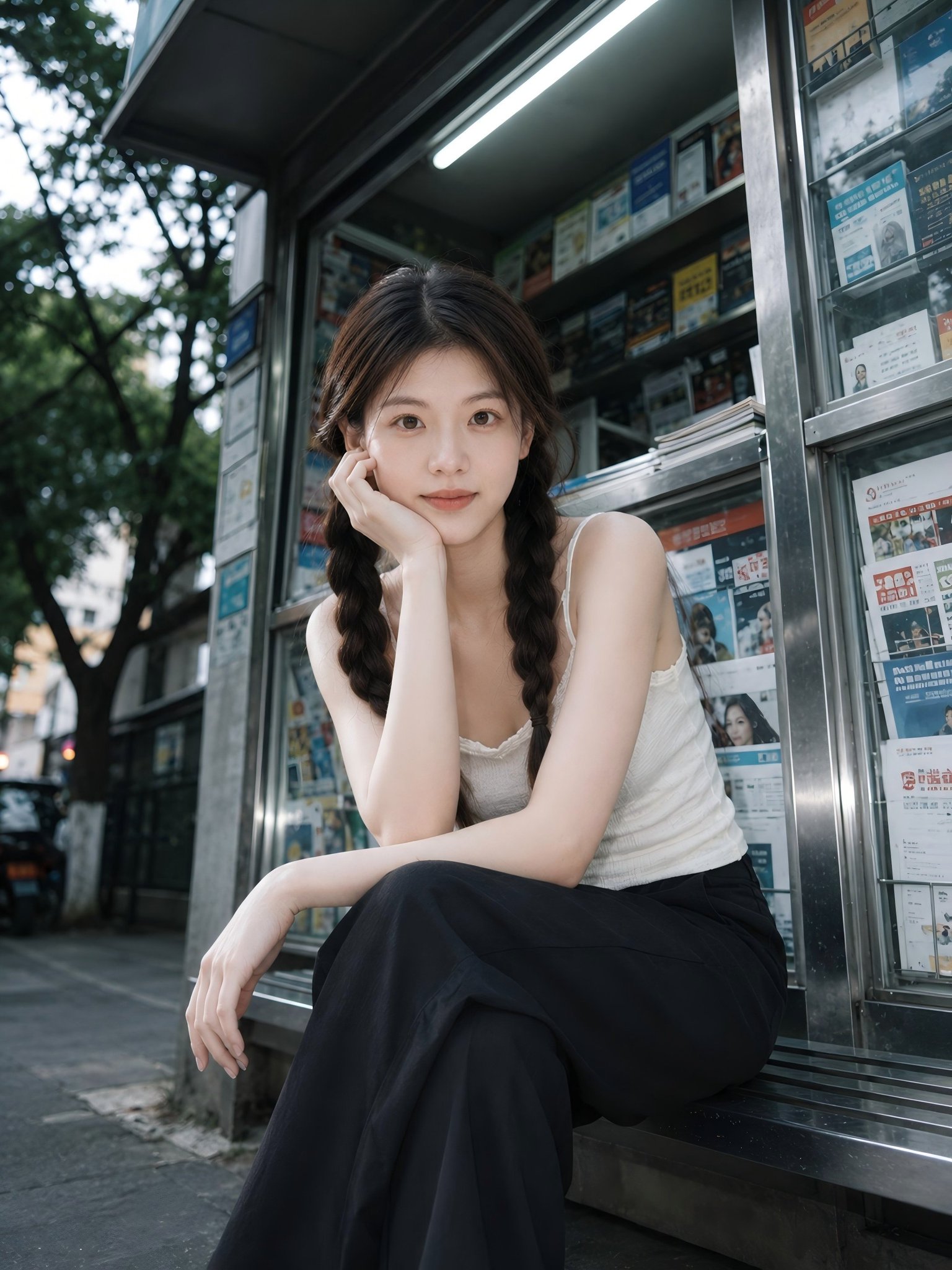 Urban Girl at Newsstand