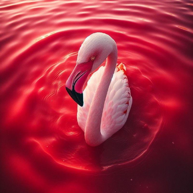 Aerial Flamingo in Reddish Pink Water With Ripples