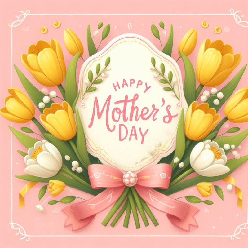 Happy Mother's Day Card With Yellow Tulips in Gouache