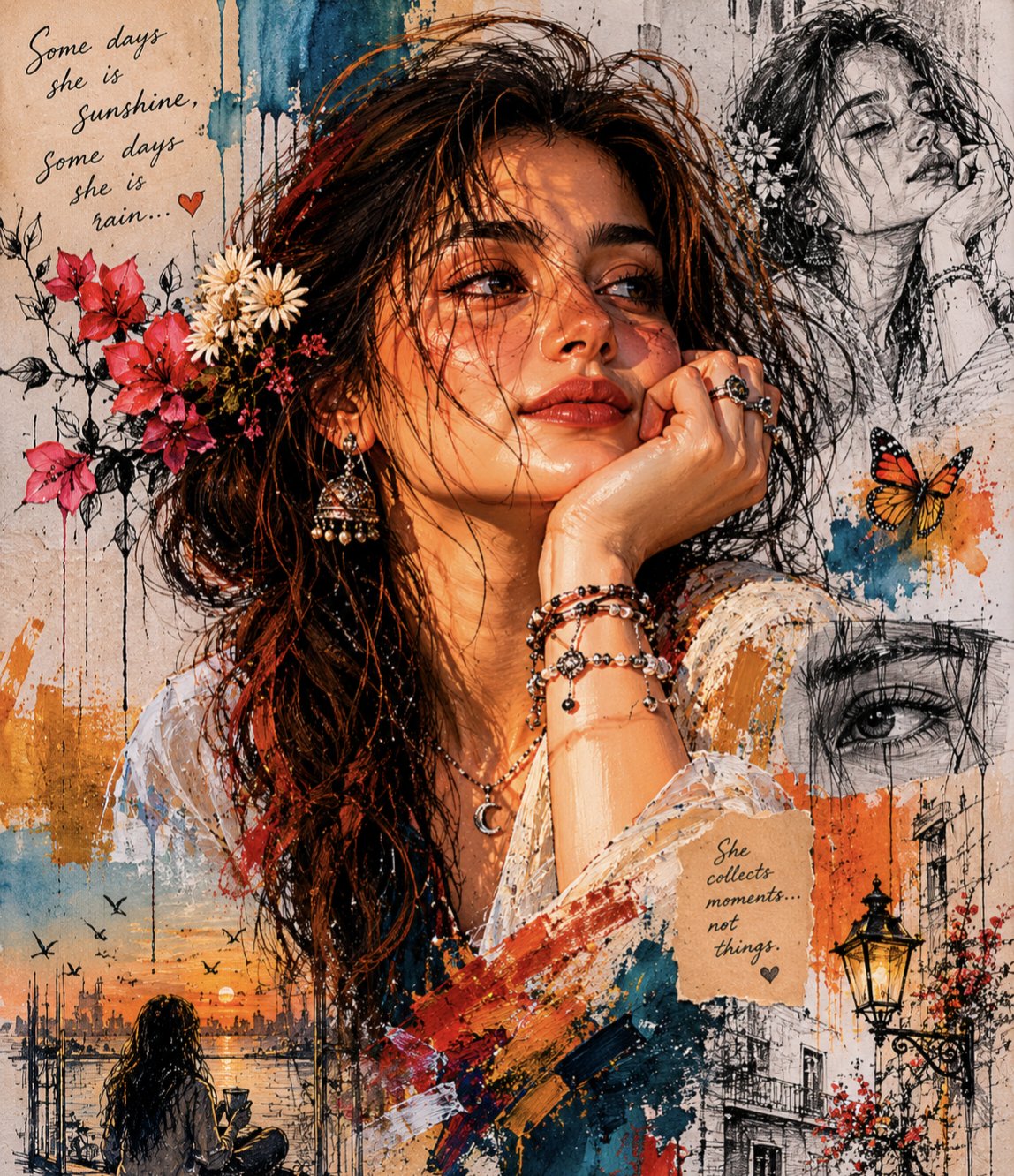 South Asian Woman Mixed Media Collage