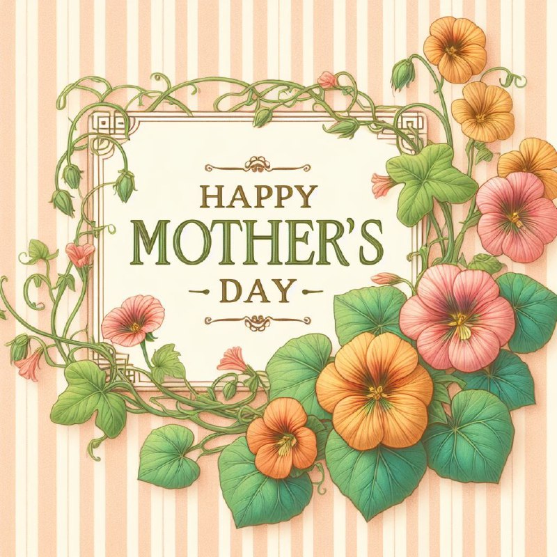 Mother's Day Card With Nasturtium Vines Pencil Drawing