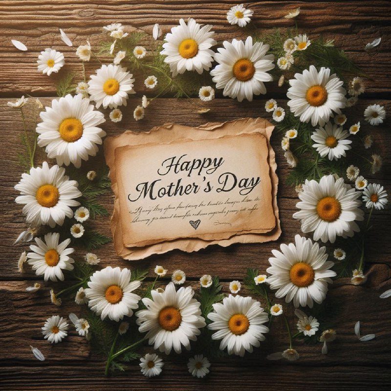 White Daisies Around Vintage Mother's Day Card on Wood