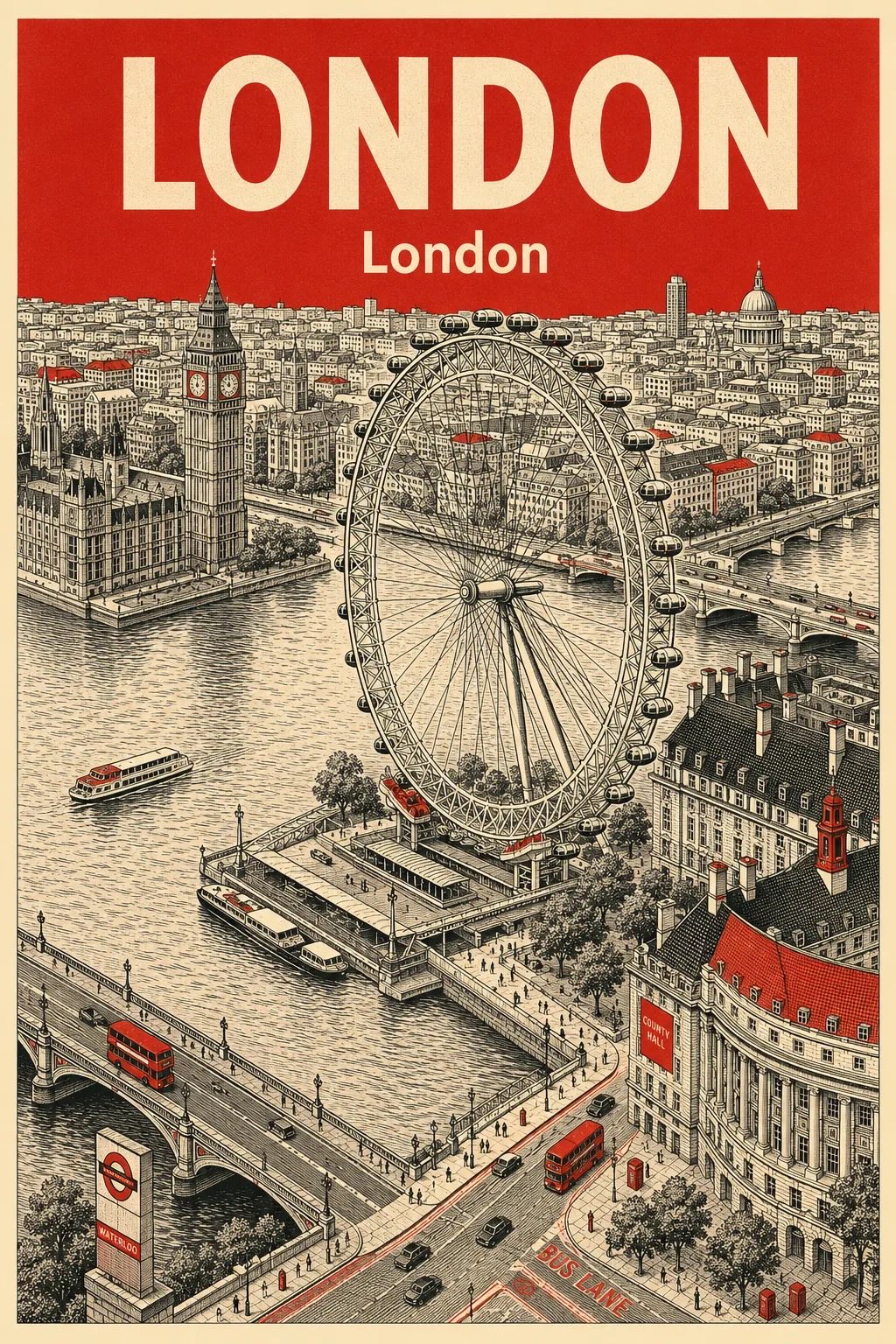Vintage London Travel Poster Art