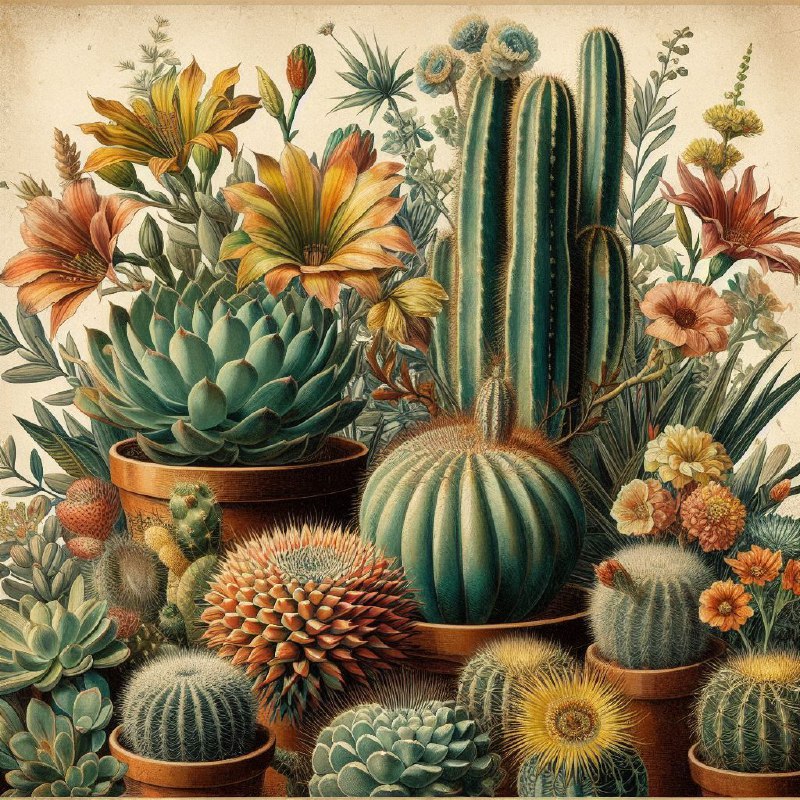 Vintage Botanical Poster of Succulents and Cactus