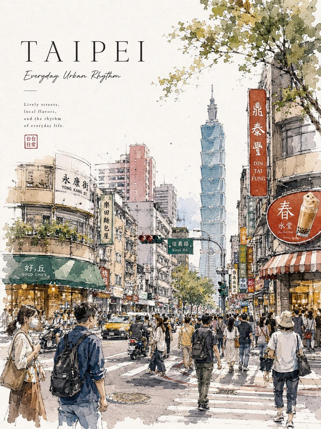 Watercolor City Wanderlust Poster