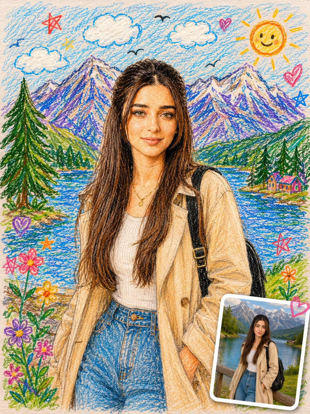 Whimsical Crayon Sketchbook Photo Transformation