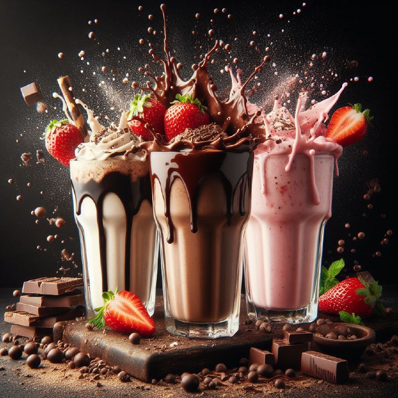 Chocolate Milkshake Glasses With Splash on Black