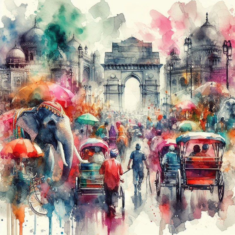 Trip to India Abstract Watercolor Travel Artwork