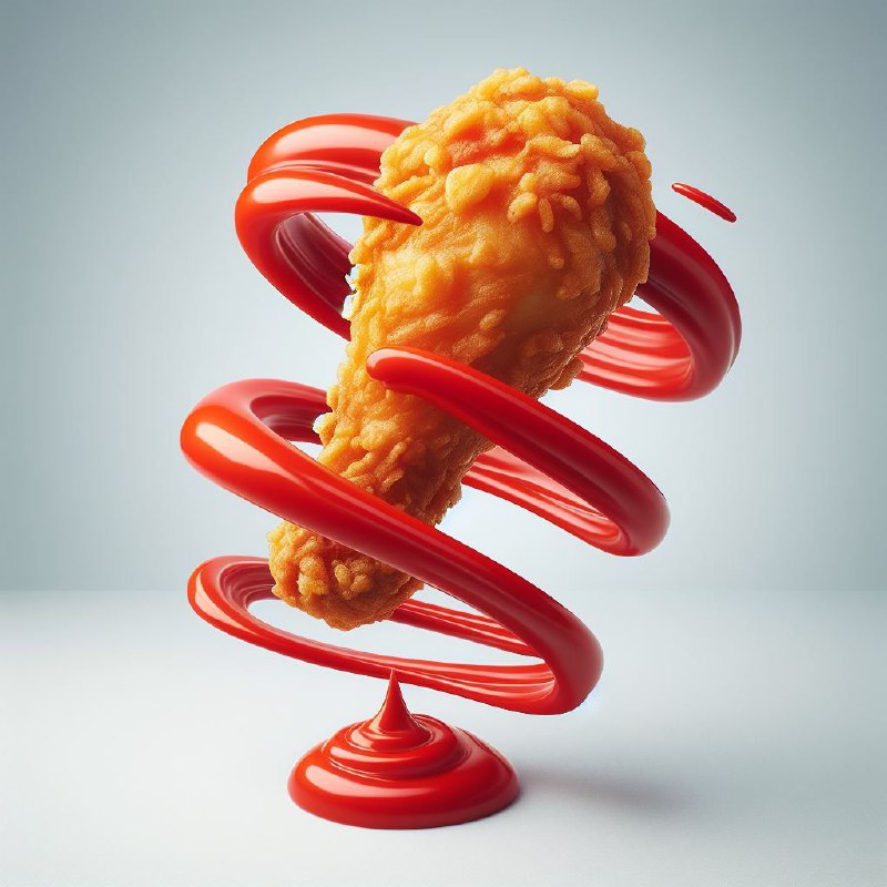 Floating Fried Chicken Leg With Tomato Sauce Ribbon