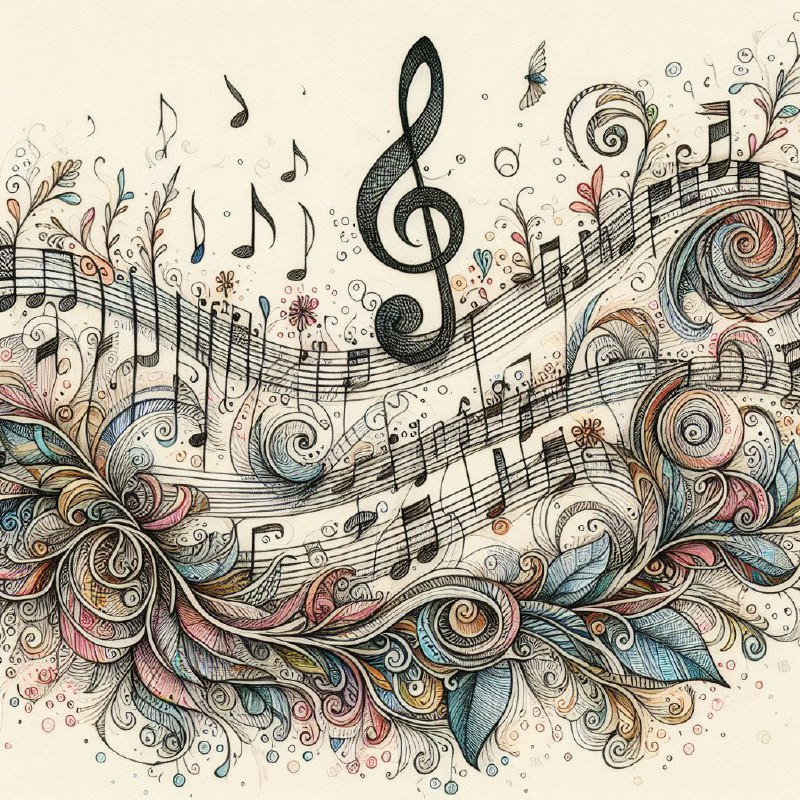 Whimsical Musical Notation Drawing With Intricate Detail