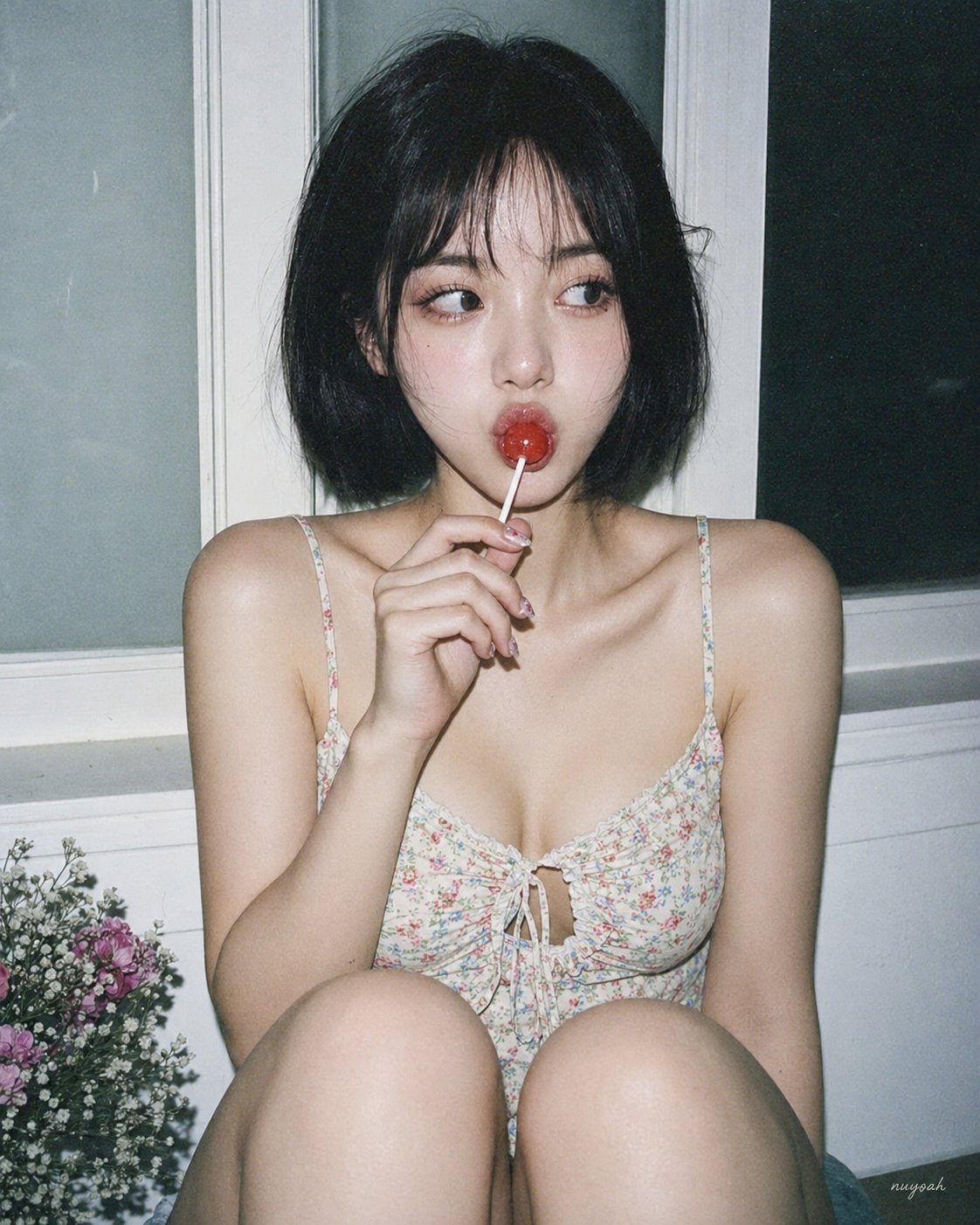 Y2K Flash Lollipop Girl Portrait