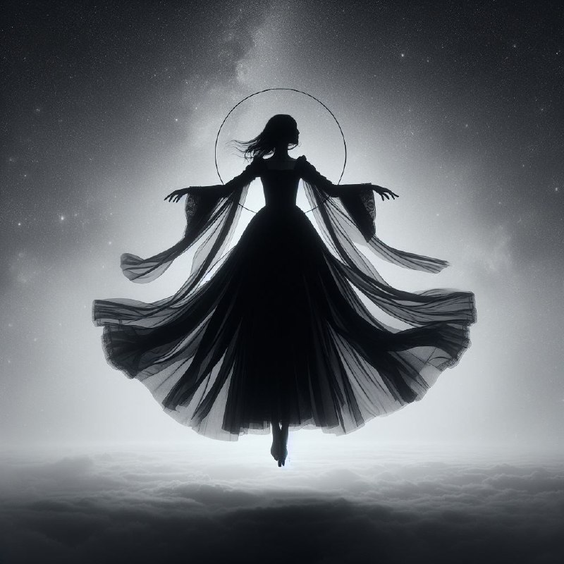 Gothic Maiden Silhouette Floating in Space Minimalist