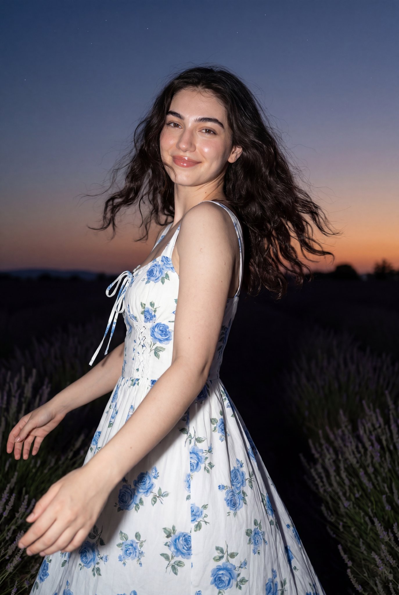 Y2K Girl in Blue Rose Dress