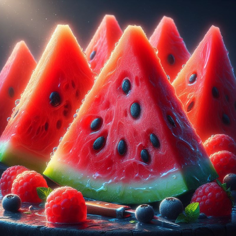 Juicy Watermelon Slices Macro Oil Knife Painting