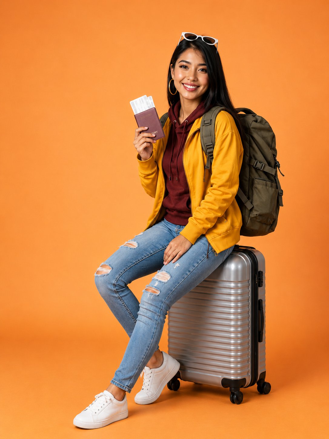 Cheerful Traveler Ready for Adventure