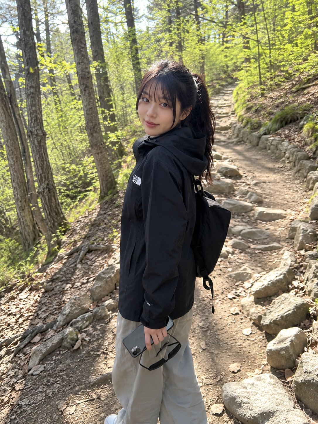 Authentic Hiking Moment In Forest