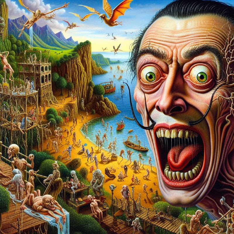 Salvador Dali Grotesque Caricature Pixel Art Painting