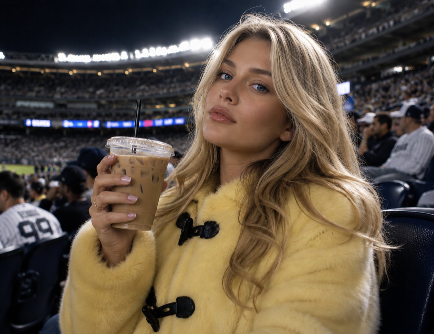 Blonde Girl Under Stadium Lights