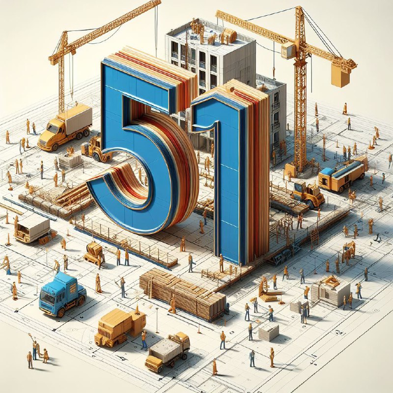 3D Number 51 on Architectural Drawings With Cranes