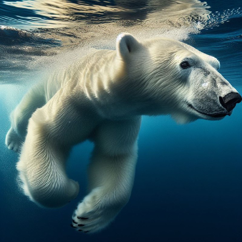 Polar Bear Swimming Beneath Blue Ocean Wildlife Photo