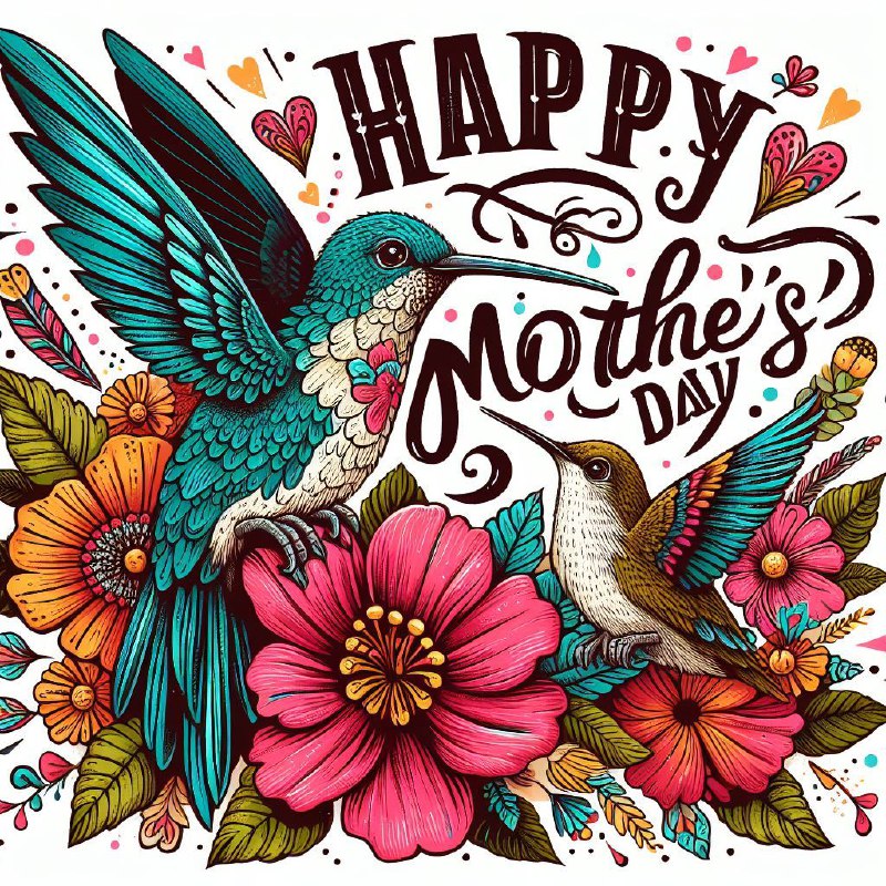 Mother's Day Card With Hummingbird Pair and Flowers