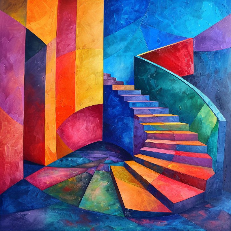 Vibrant Oil Painting of Stairs in Michelangelo Style