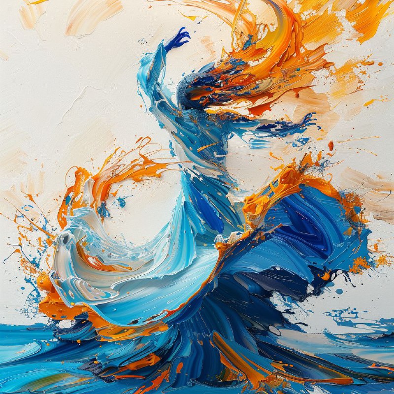 Dancer in Blue and Orange Streaks Impasto 3D Cartoon