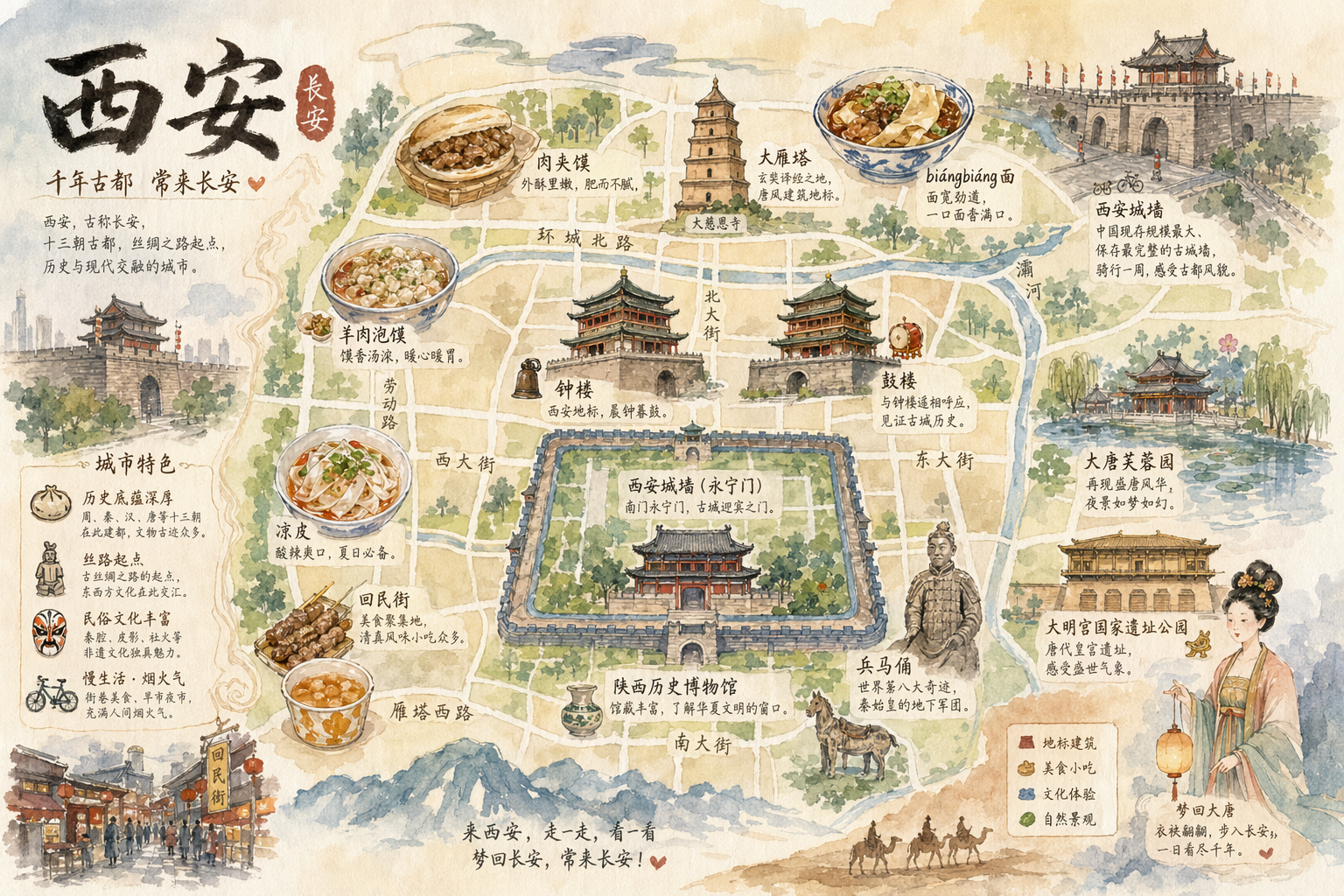 Watercolor Xi'an Food Map