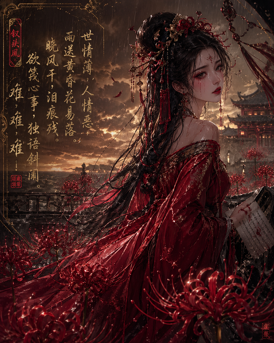 Red Beauty Among Flowers