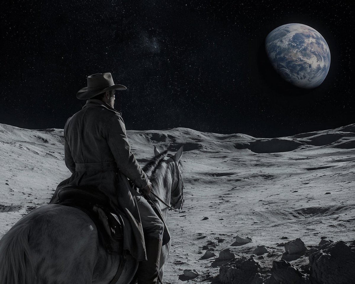 Cowboy Rides Horse on Moon
