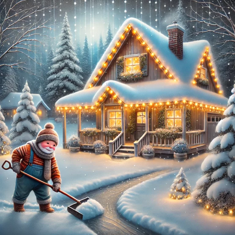 Whimsical Farmhouse Snowy Scene