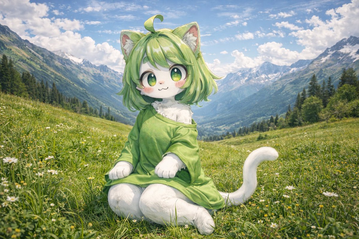 Catgirl in Alpine Meadow
