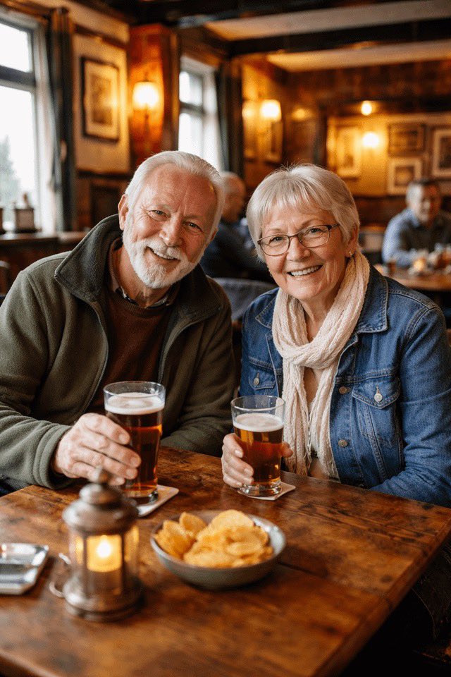 Smiling Elderly Couple In Pub