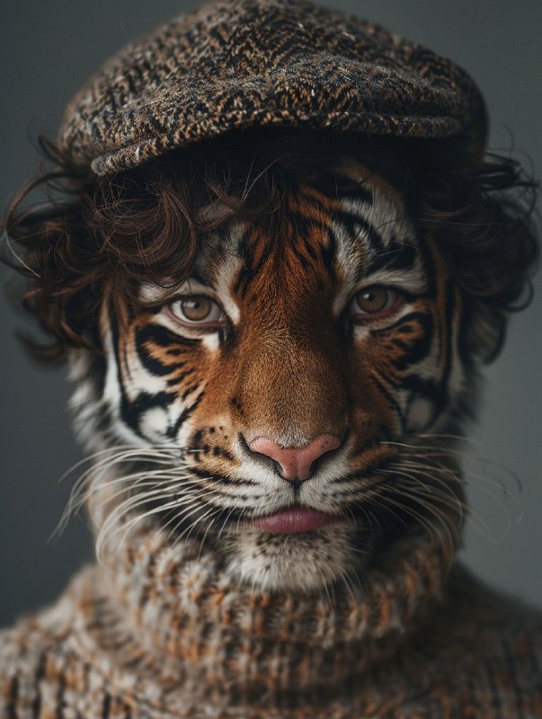 Surreal Man-Tiger Hybrid Portrait With Human Eyes