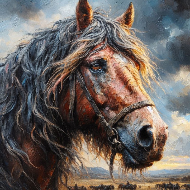 Old Cowboy's Noble Steed Oil Painting Weathered Horse