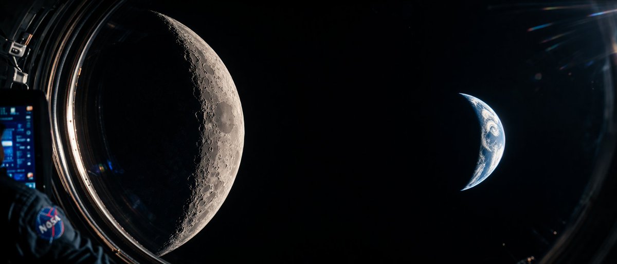 Earth and Moon Through Spacecraft Porthole