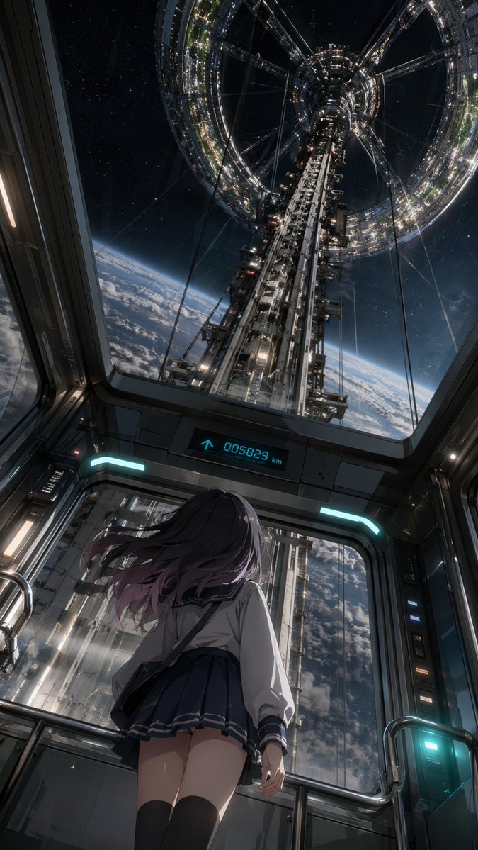 Girl Gazing at Space Elevator
