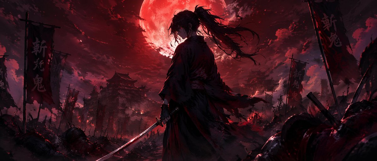 Lone Swordsman Under Blood Moon