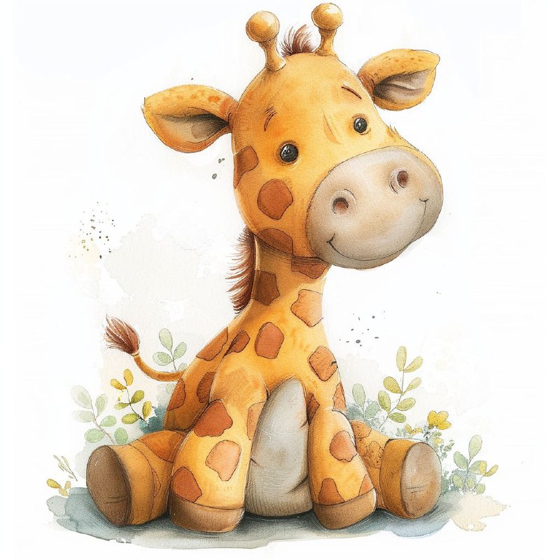 Cute Stuffed Giraffe Watercolor Nursery Wall Art