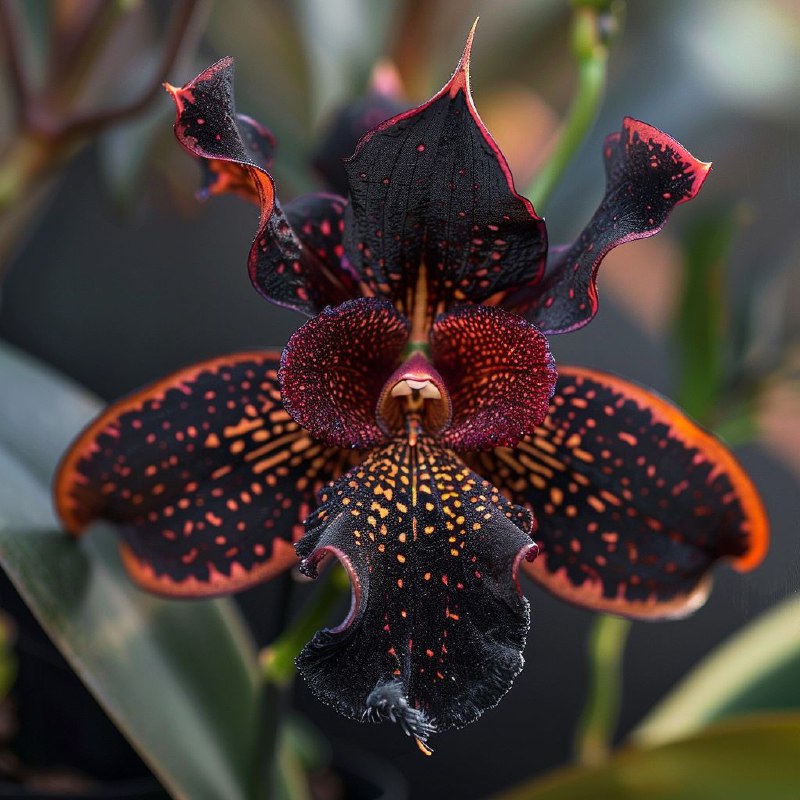 Rare Black Orchid With Red Spots Hyperreal Photo