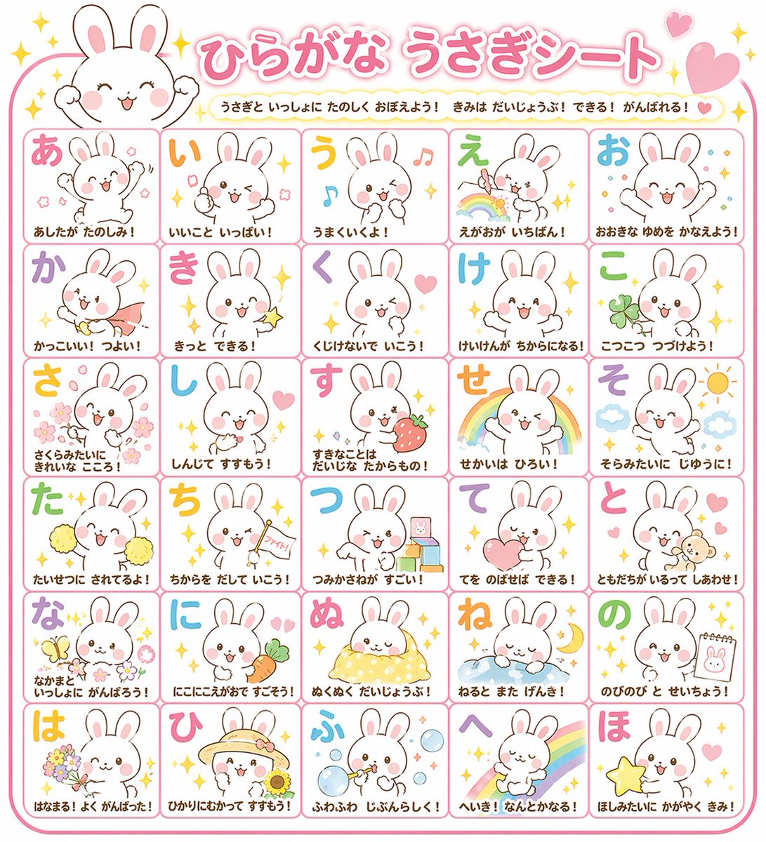 Rabbit Hiragana Light Study Sheet