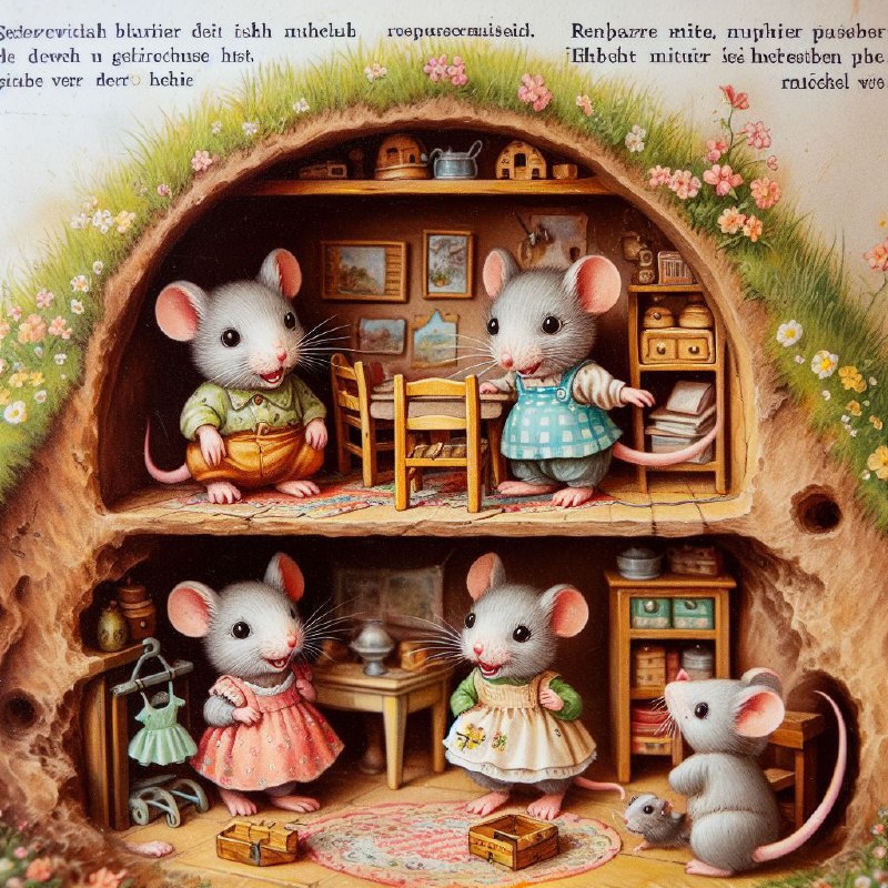 Nostalgic Mouse Family in Cozy Underground Burrow