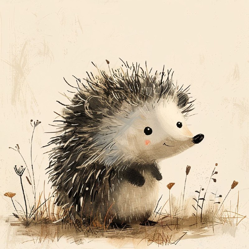 Cute Folk Art Hedgehog With Simple Lines Illustration