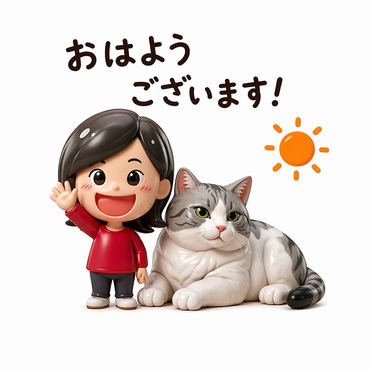 Morning Chibi Doll & Cat Sticker